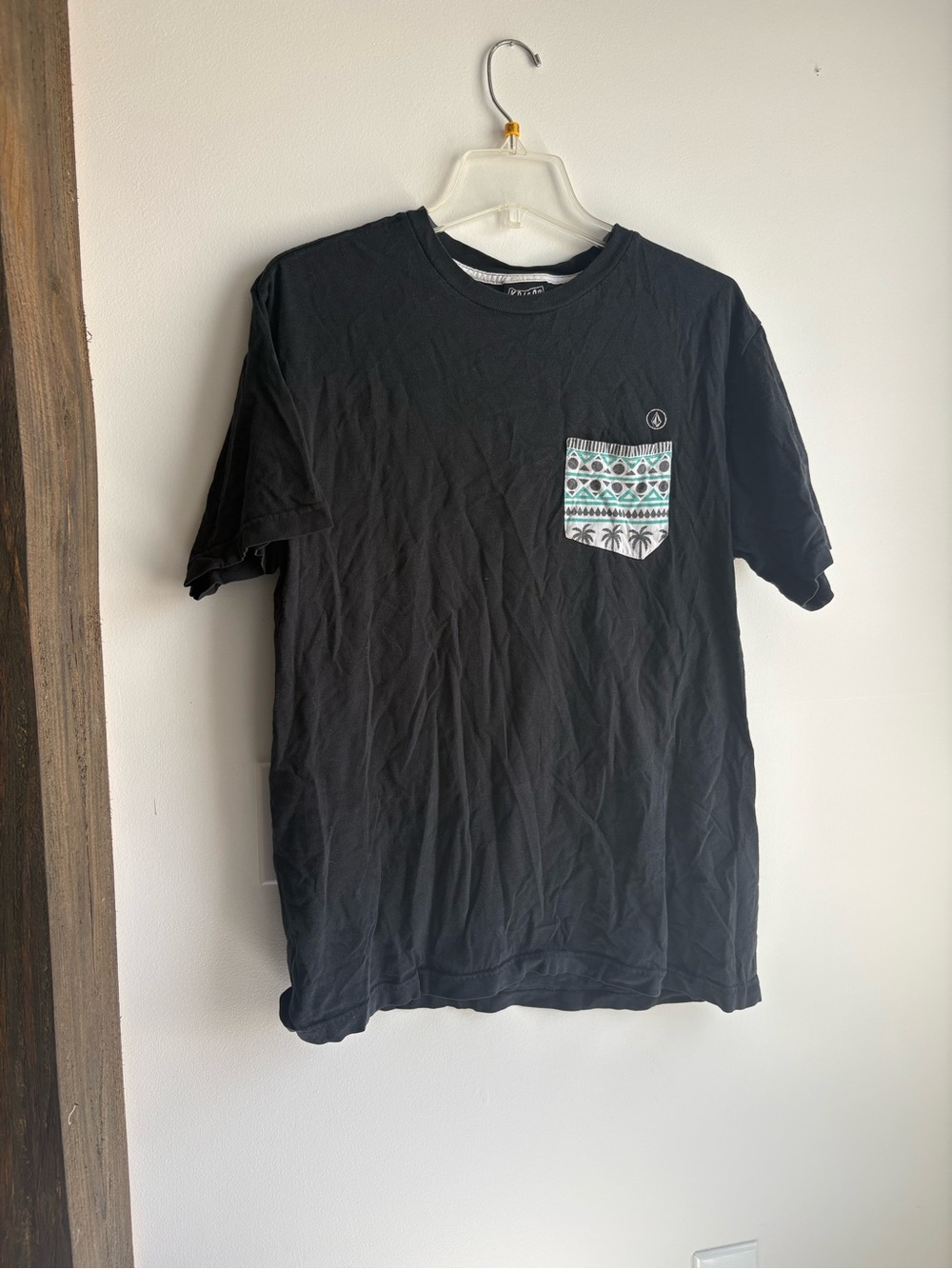 Volcom Black Short Sleeve Tee with Patterned Pocket